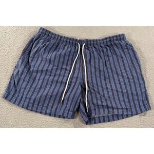 Solid & Striped Shorts Men 2XL Blue Orange Striped Drawstring Swim Trunks Pocket